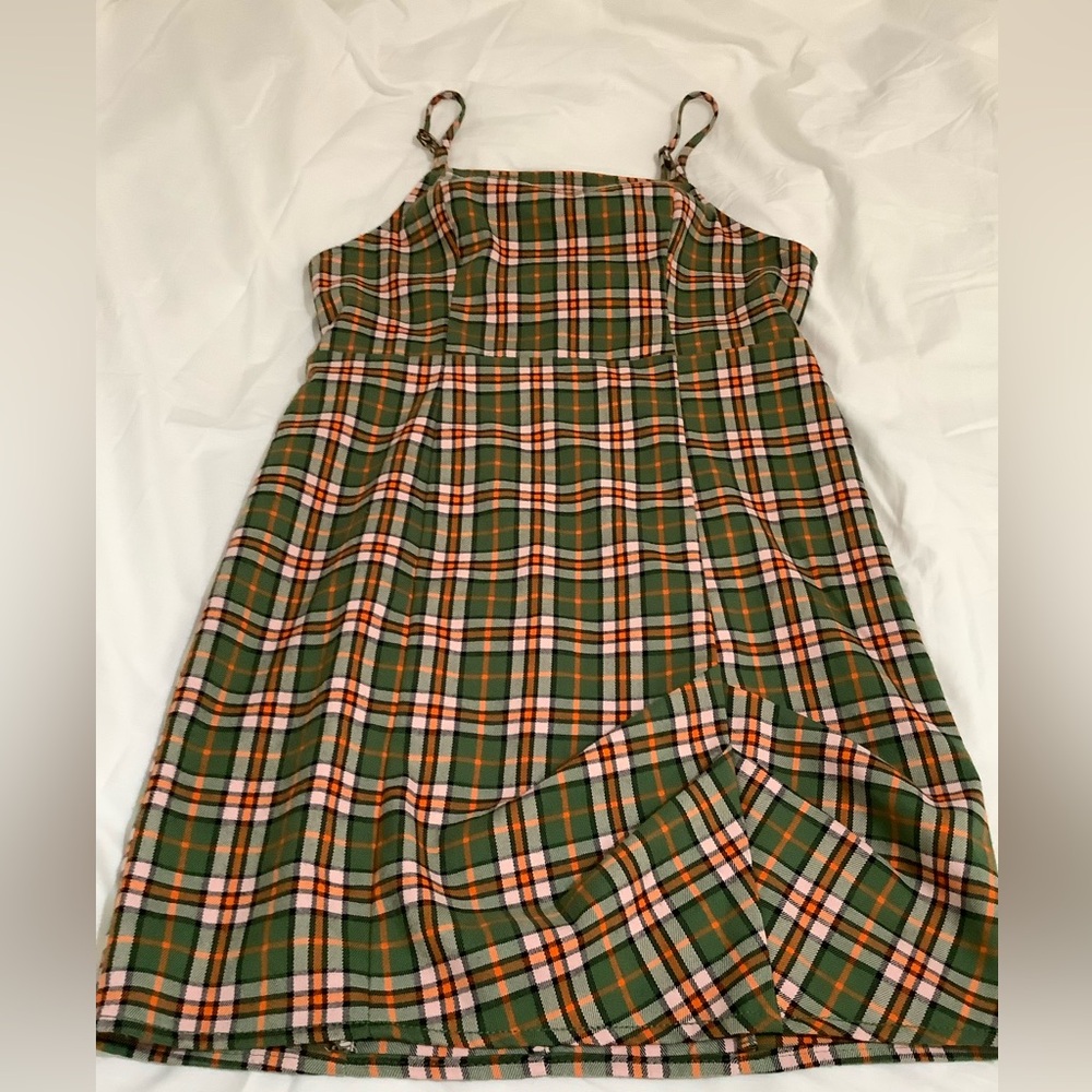 Urban Outfitters Plaid Mini Dress Ties in back Jumper Dress